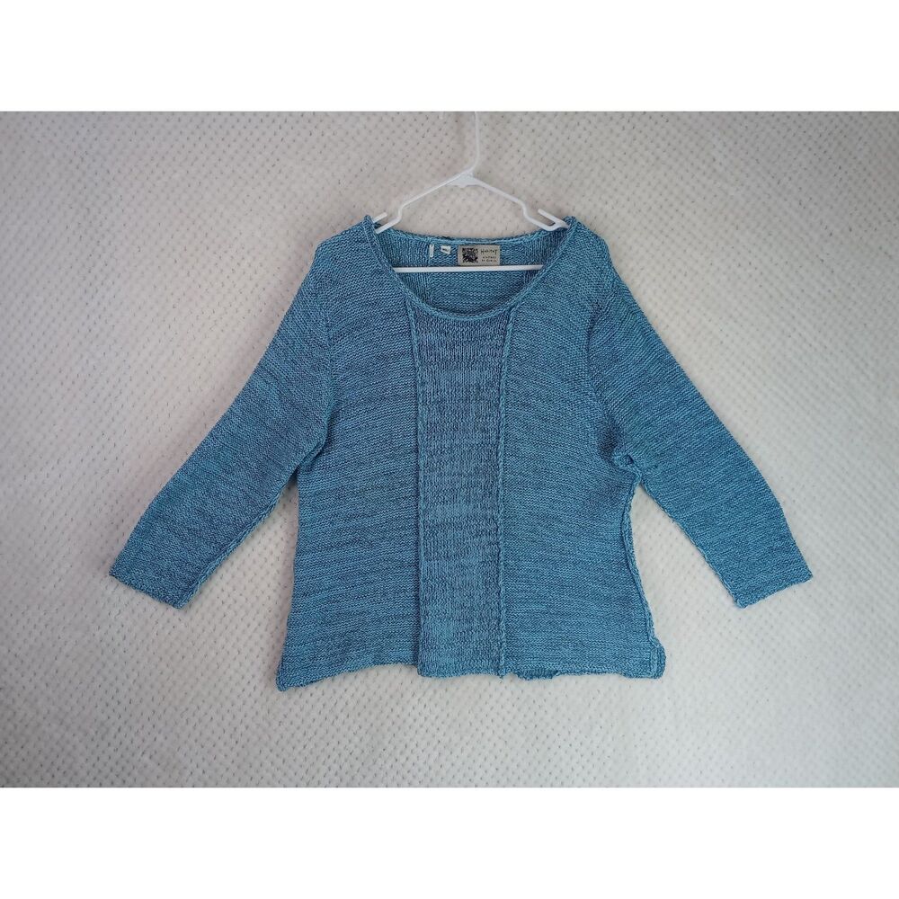 Habitat Reverse Seam Blue 3/4 Sleeve Round Neck Sweater Women's XL